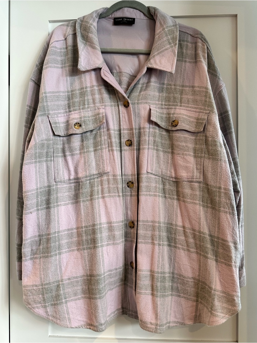 Lane Bryant Grey/Pink Plaid Utility Shacket
